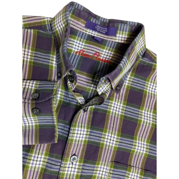 Alan Flusser Mens Large Purple Plaid Button Down‎ Long Sleeve Shirt - Picture 1 of 5